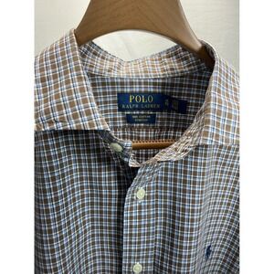 Polo Ralph Lauren Stretch Plaid Button Down Shirt Brown Blue XL